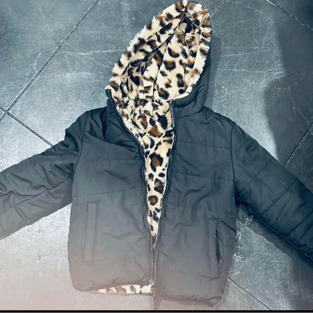Rothschild Black Puffer Jacket with Leopard Lining